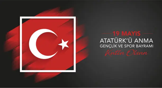 Vector illustration of 19 Mayis Ataturk'u Anma Genclik ve Spor Bayrami, 19 may Commemoration of Ataturk, Youth and Sports Day, graphic banner design to the Turkish holiday, vector, illustration, eps file