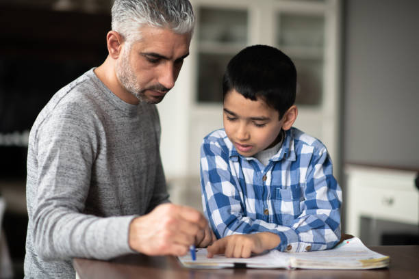 istock Muslim father helping son with homework 1148939510