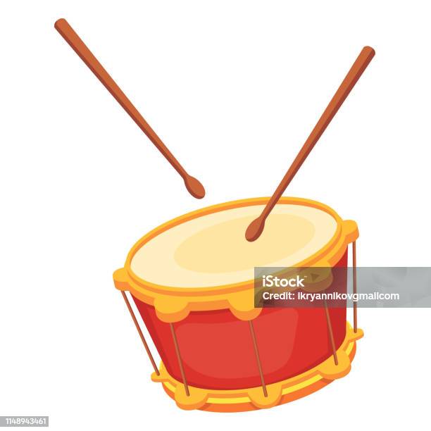 Beautiful Wooden Percussion Musical Instrument Drum With Chopsticks Stock Illustration - Download Image Now