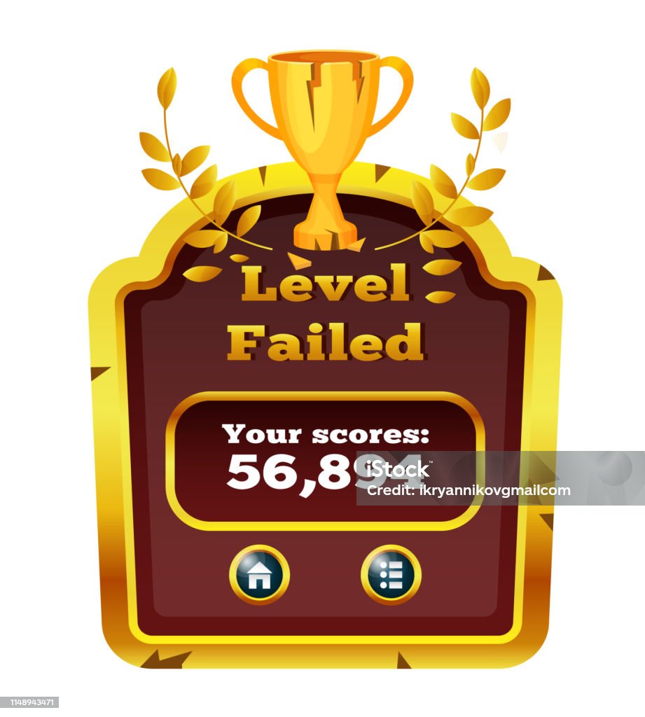 Game Popup Window Panel With Buttons Losing Level Failed Stock ...