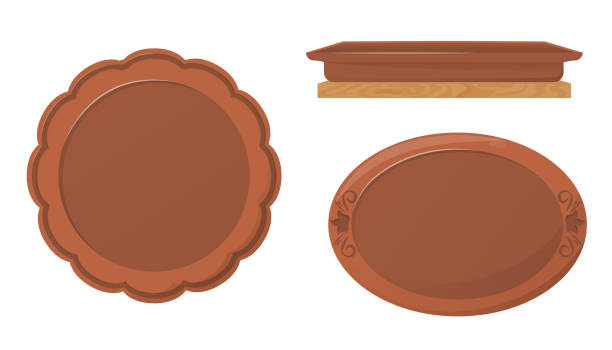 istock Ceramic pottery. Beautiful clay pallet, salver with ornament. 1148943513