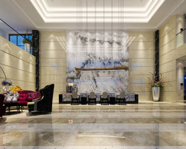 istock 3d render of luxury hotel reception and lobby 1148944555