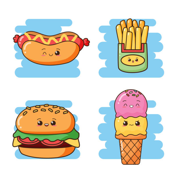 illustrations, cliparts, dessins animés et icônes de kawaii restauration rapide - cream ice symbol french fries