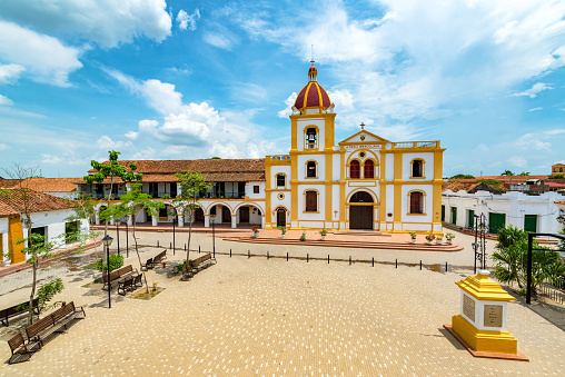 Church of the Immaculate Conception and plaza from above in Mompox, Colombia