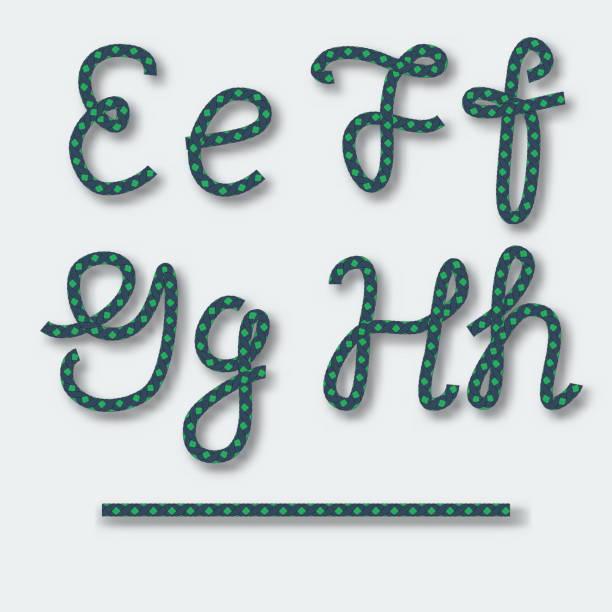 буквы e f g h - рукописный алфавит веревки. - letter f franc sign alphabet typescript stock illustrations
