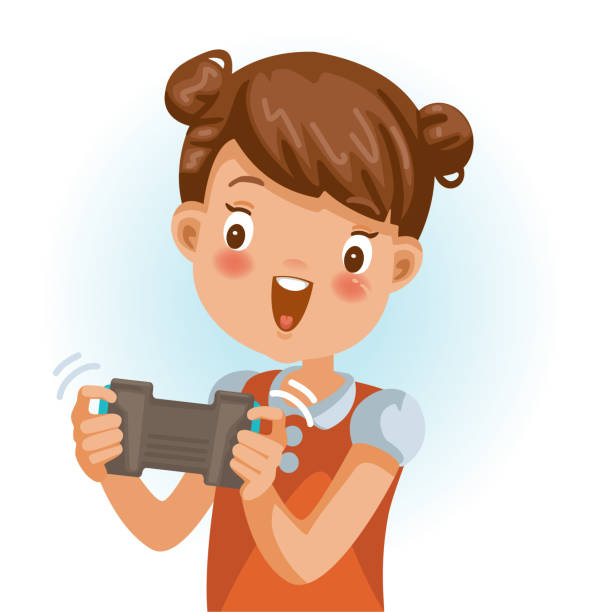 Little Girl Play A Game Stock Illustration - Download Image Now - Game  Controller, Hand, Vector - iStock