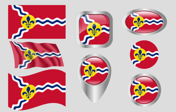 ilustraciones, imágenes clip art, dibujos animados e iconos de stock de bandera de st. louis, missouri - massachusetts flag state insignia