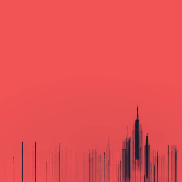 Abstract blurred lines of New York City Manhattan skyline on empty red background