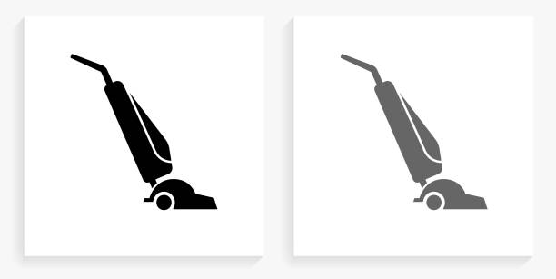 stockillustraties, clipart, cartoons en iconen met vacuüm zwart en wit vierkant pictogram - stofzuiger