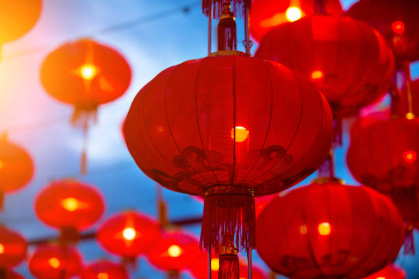 istock Chinese new year lanterns in china town, characters are generic grettings 1148968075