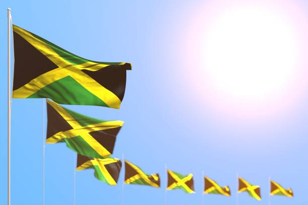 istock pretty labor day flag 3d illustration
 - many Jamaica flags placed diagonal with selective focus and empty space for your content 1148968981