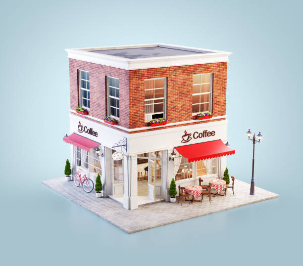 istock Unusual 3d illustration of a cozy cafe 1148969030