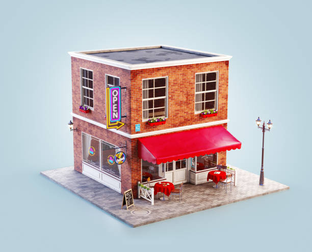 istock Unusual 3d illustration of a cozy cafe 1148969048