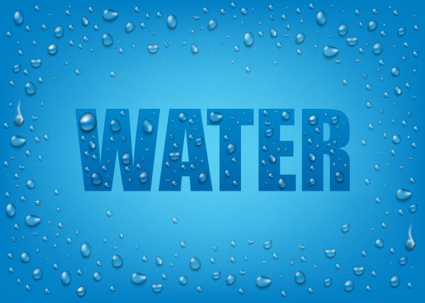 ликвидные реалистичные 3d капли воды на синем фоне с текстом. - water drop backgrounds macro stock illustrations