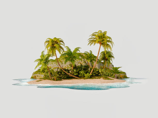 Travel and vacation concept Unusual 3d illustration of a tropical island. Travel and vacation concept. island vacation stock pictures, royalty-free photos & images