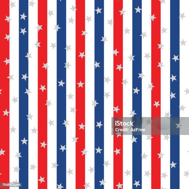 Seamless Pattern With Blue Red Lines And Stars Vector Stock Illustration - Download Image Now