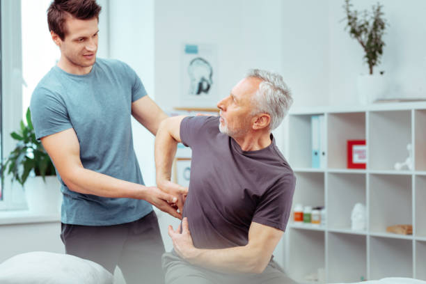 istock Pleasant senior man showing a painful place 1148979006