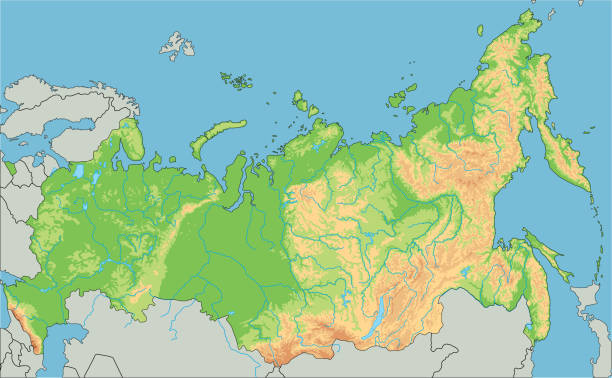 High detailed Russia physical map. High detailed Russia physical map. Organized vector illustration on seprated layers. ural mountains stock illustrations