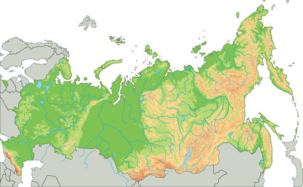High detailed Russia physical map. High detailed Russia physical map. Organized vector illustration on seprated layers. ural mountains stock illustrations