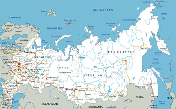 ilustraciones, imágenes clip art, dibujos animados e iconos de stock de alto mapa detallado de rusia con el etiquetado. - south ural
