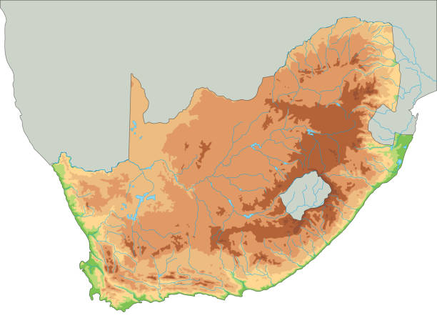 высокая подробная физическая карта южной африки. - south africa map africa durban stock illustrations
