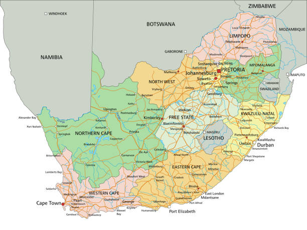 republika południowej afryki - bardzo szczegółowa edytowalna mapa polityczna z etykietowaniem. - pretoria stock illustrations