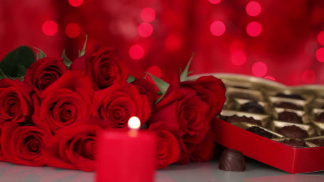 Valentine's Day Chocolates, Roses and Candles