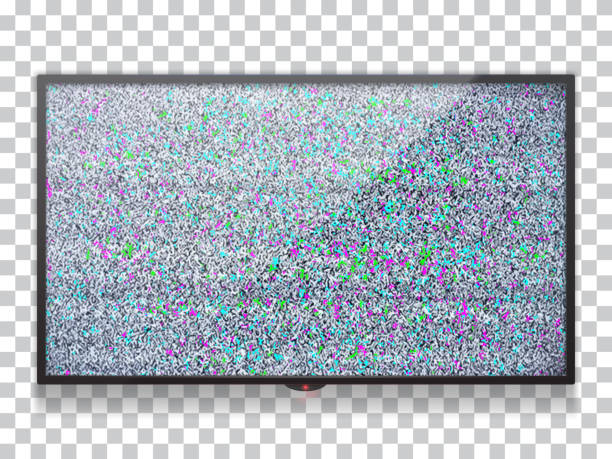 Realistic  flat lcd tv template with static tv color noise with glitch effect. Realistic  flat lcd tv template with static tv color noise with glitch effect. Static noise from poor reception of the broadcast signal. tv static stock illustrations