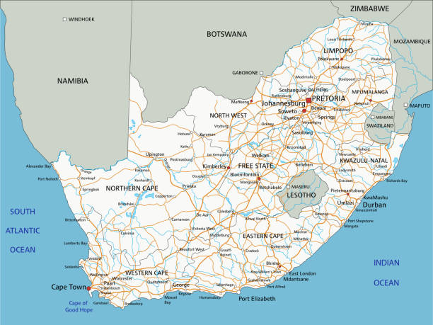 высокая подробная «дорожная карта» с маркировкой. - south africa map africa durban stock illustrations