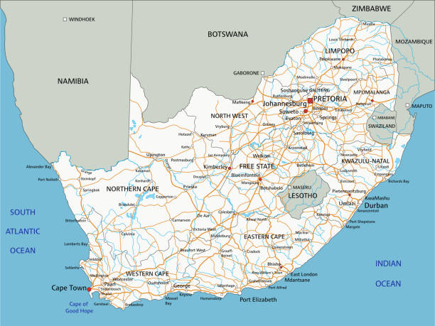 High detailed South Africa road map with labeling. High detailed South Africa road map with labeling. Organized vector illustration on seprated layers. cape peninsula stock illustrations