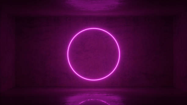 istock 3d render of neon circle frame on background in the room. Banner design. Retrowave, synthwave, vaporwave illustration. 1148985820