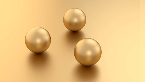 istock Golden 3d render sphere balls on metal background with reflection. Modern luxury design element for banner sale design. Christmas illustration. 1148985854