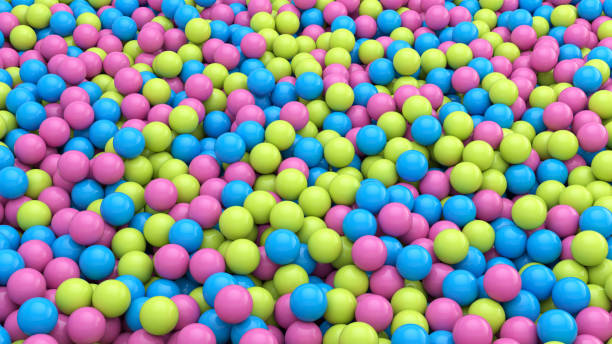 istock 3d render of Abstract colorful spheres balls background. Primitive shapes, minimalistic design, party decoration. Multicolored balloons. 1148985861