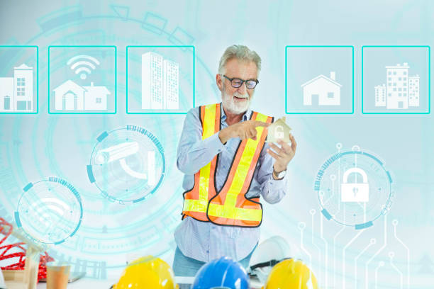 istock the old man is install cyber security at home concept, check about planning to setting online the security internet of thing concept. portrait with icon background and working table, technology concept. 1148988187