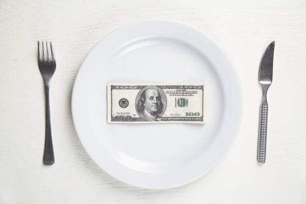 istock Dollar on a plate. Money for food 1148988394