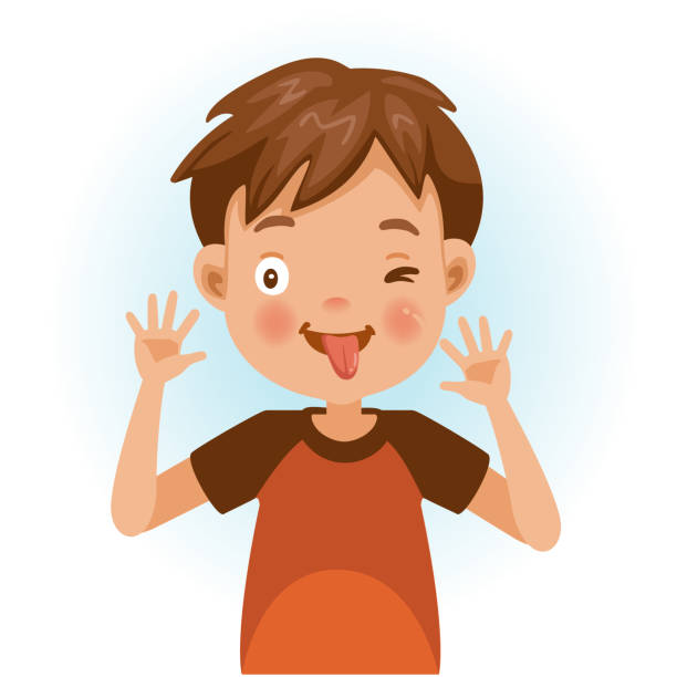 Cheeky boy Cheeky boy smiling and sticking his fingers in his ears and pulling a funny face. Cartoon character vector illustration isolated on white background. child misbehaving stock illustrations