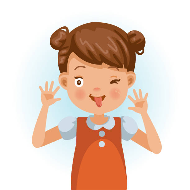 Cheeky little girl Cheeky little girl smiling and sticking his fingers in his ears and pulling a funny face. Cartoon character vector illustration isolated on white background. child misbehaving stock illustrations