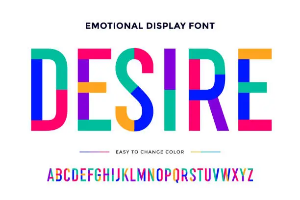 Vector illustration of Colorful font. Colorful condensed alphabet and font