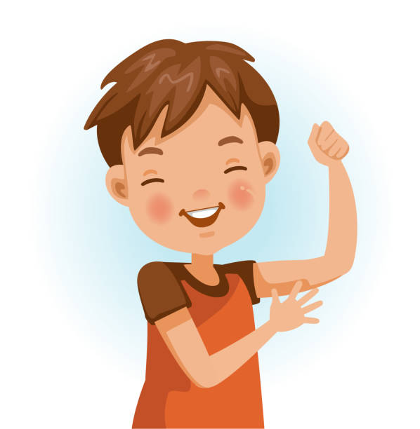 ilustrações, clipart, desenhos animados e ícones de menino saudável - flexing muscles bicep men human arm