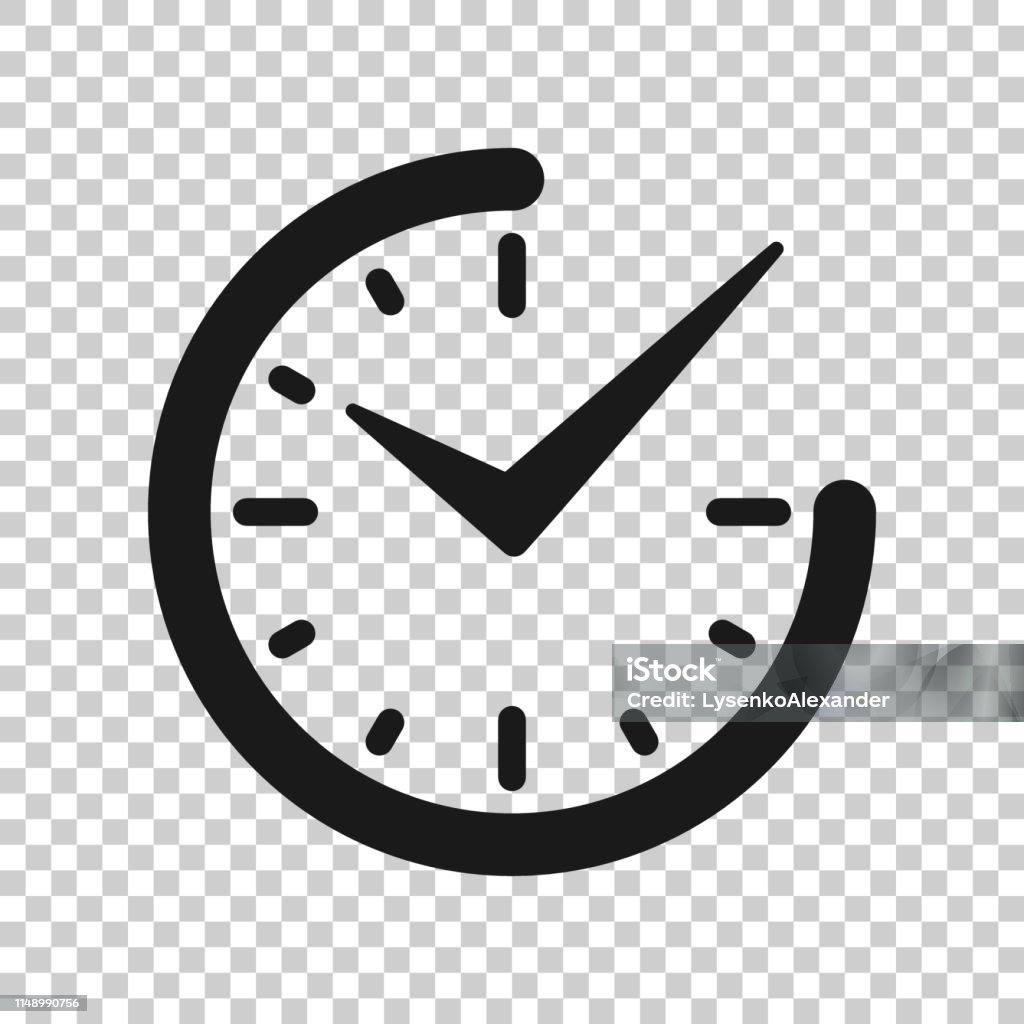 Real time icon in transparent style. Clock vector illustration on isolated background. Watch business concept. Icon Symbol stock vector