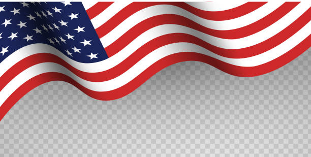 Blue and red fabric USA flag on transparent background. Happy flag day, Independence Day, American Memorial Day. Blue and red fabric USA flag on transparent background. Greeting banner template for Flag day June 14th, Independence Day of America July 4th, Memorial Day. Vector illustration. patriotism illustrations stock illustrations
