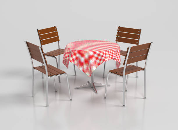 istock Round table with four wooden chairs. Cafe interior. 3d rendering illustration 1148992941