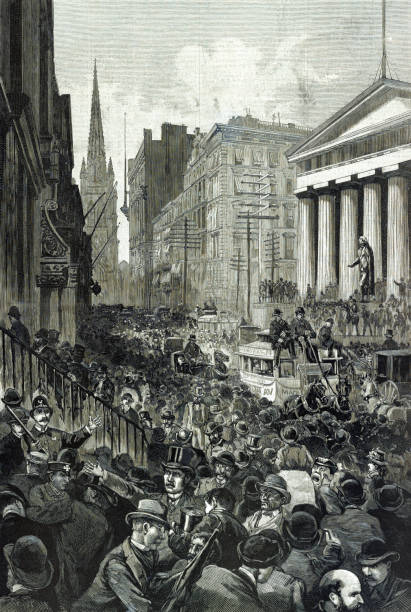 월스트리트에 공황, 5 월 14, 1884 - wall street stock illustrations