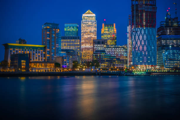 Long exposure, Canary Wharf with new development in London