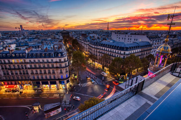 istock Aerial view of Illuminated Paris at Dusk with Eiffel Tower 1148998601