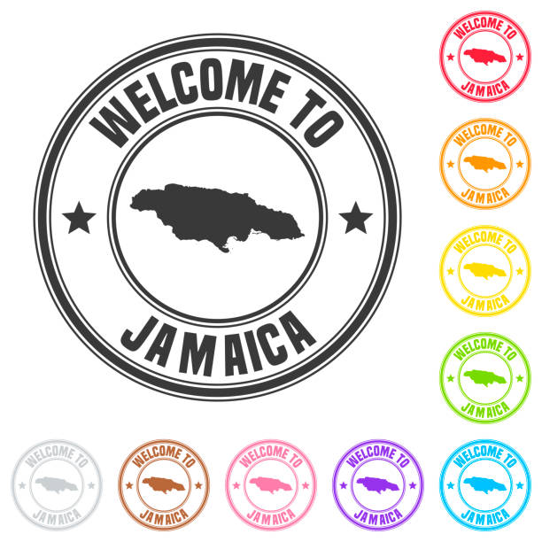 bildbanksillustrationer, clip art samt tecknat material och ikoner med välkommen till jamaica stämpel-färgglada emblem på vit bakgrund - welcome to jamaica
