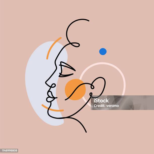 Vector Illustration In Minimal Linear Style Minimalistic Female Portrait Stock Illustration - Download Image Now