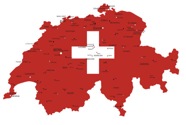 ilustrações de stock, clip art, desenhos animados e ícones de switzerland highly detailed political map with national flag. - map switzerland swiss culture zurich