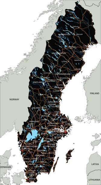 bildbanksillustrationer, clip art samt tecknat material och ikoner med hög detaljerad sverige vägkarta med märkning. - bottniska viken illustrationer