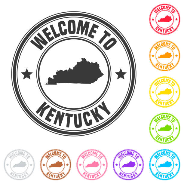 Welcome to Kentucky stamp - Colorful badges on white background Stamp of "welcome to Kentucky" isolated on a blank background. The stamp is composed of the map in the middle with the name below and "Welcome to" at the top, separated by stars. The stamp is available in different colors (Multi color choice: black, red, orange, yellow, green, blue, purple, pink, brown and gray). Vector Illustration (EPS10, well layered and grouped). Easy to edit, manipulate, resize or colorize. frankfort kentucky stock illustrations